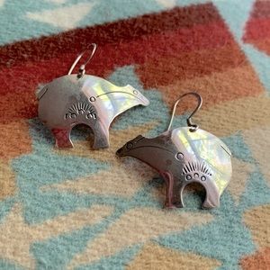 sterling silver stamped spirit bear earrings. Stamped & Navajo made.